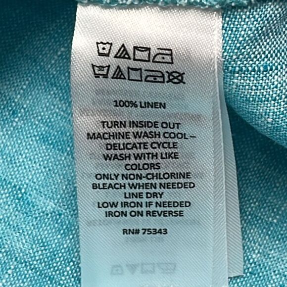 Isaac Mizrahi New York Turquoise V-Neck Linen Pullover Collared Shirt- Small - Picture 14 of 15